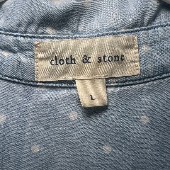 Anthropologie Cloth & Stone Dress Size L Blue Dots MaryLou Chambray Shirtdress - Picture 4 of 11